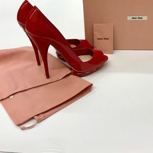 Miu Miu Prada Red Peep Toe Pumps